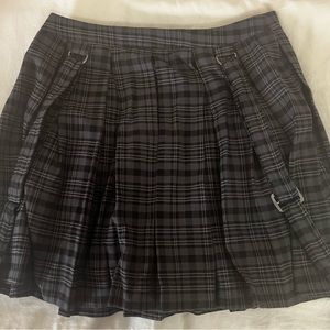 gray plaid skirt with suspenders